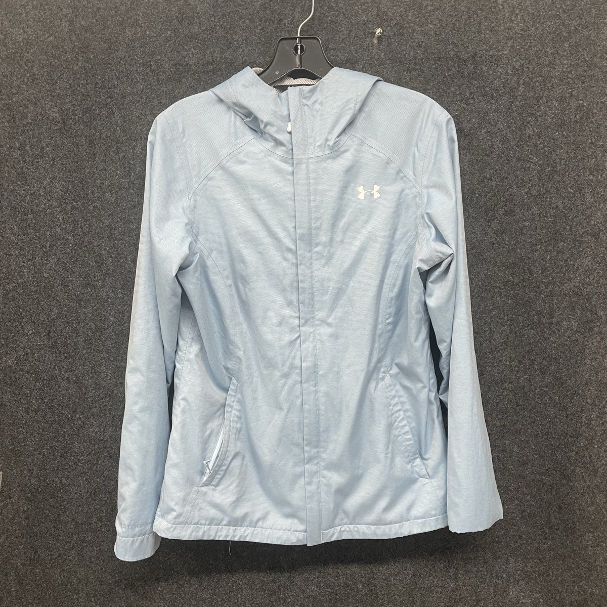 Under Armour Women's Forefront Rain Jacket Light Blue Full Zip Hooded Sz S
