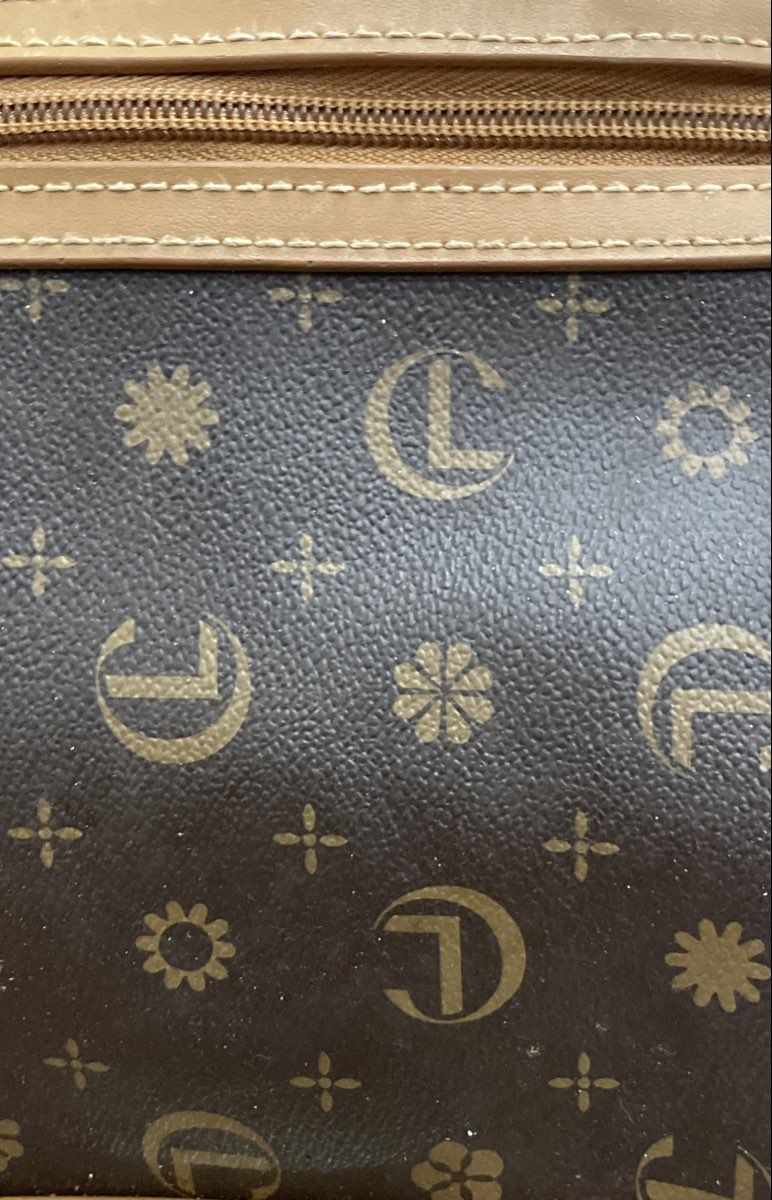 Christian Lacroix Brown Tan Monogram Coated Canvas Tote Shoulder Bag Gold Tone