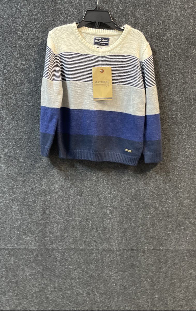 Mayoral Boys Blue White Gray Striped Knitwear Sweater NWT Sz 4