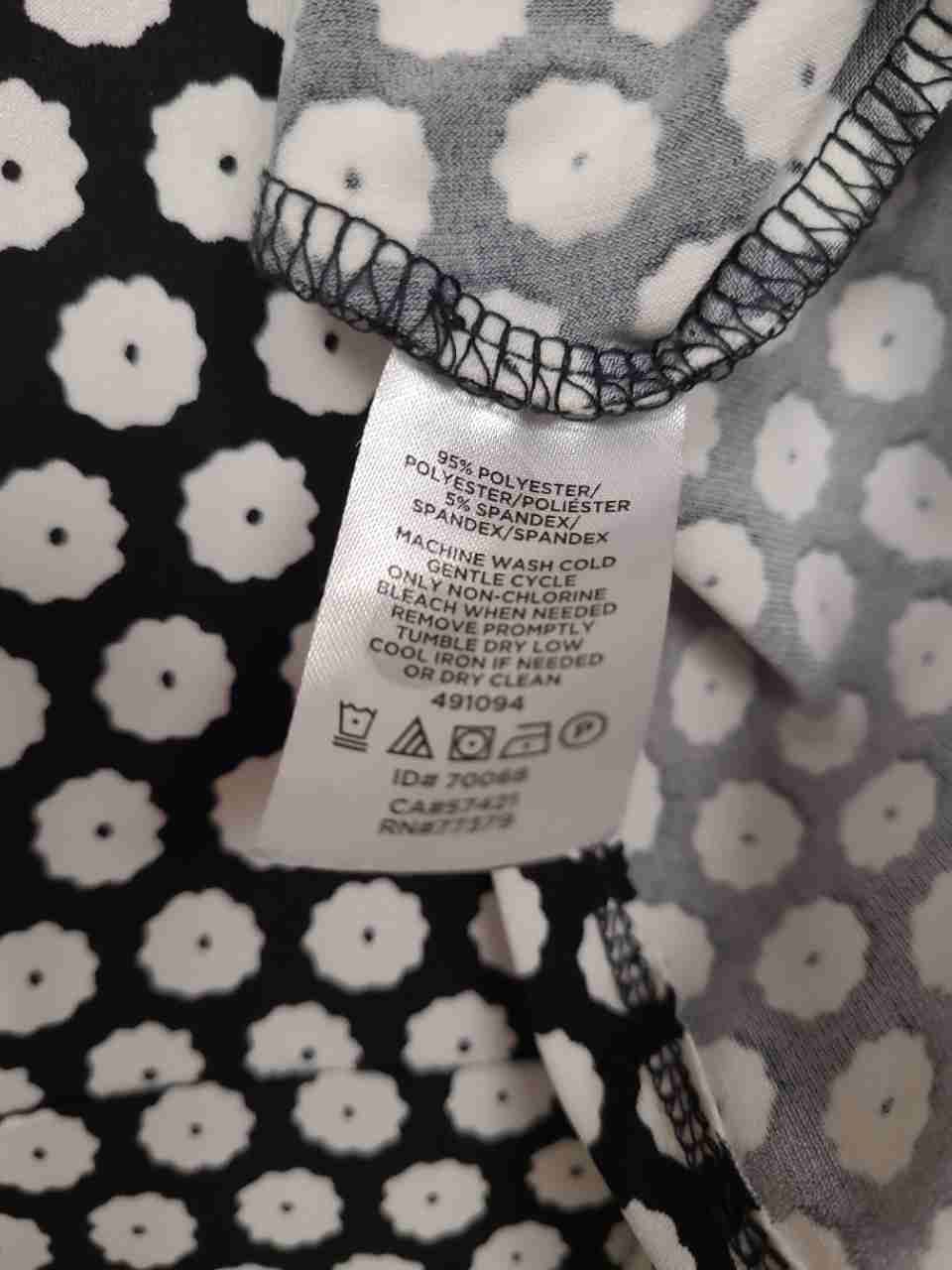 Ann Taylor Factory Women's Black White Floral Dot Draped Faux Wrap Dress Sz L