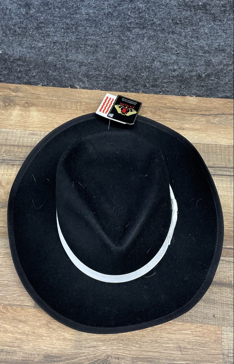 Jaxon Men's Black Wool Felt Fedora Hat White Grosgrain Band NWT Size Large