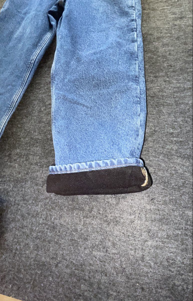 Carhartt Men's Blue Flannel Lined Denim Straight Leg Workwear Jeans