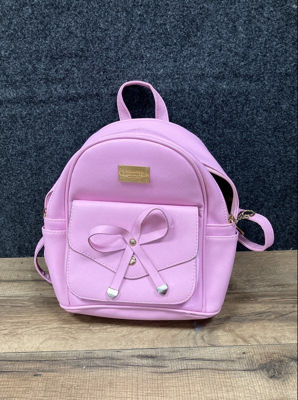 IHAYNER Pink Faux Leather Bow Front Mini Backpack Purse Gold Hardware