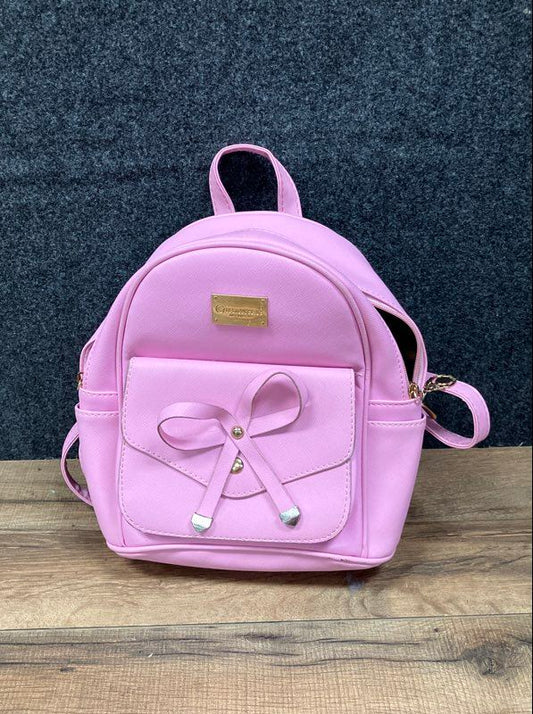 IHAYNER Pink Faux Leather Bow Front Mini Backpack Purse Gold Hardware