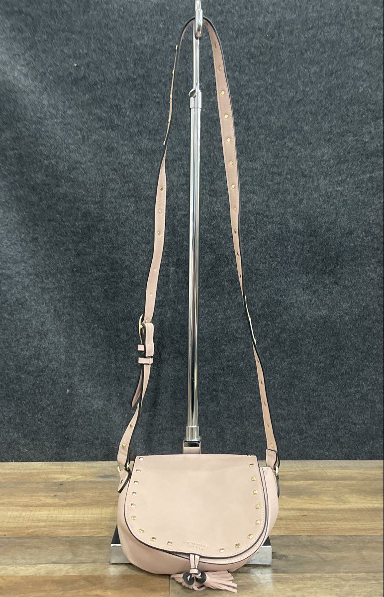 Victoria's Secret Pale Pink Studded Tassel Saddle Crossbody Bag Gold Hardware