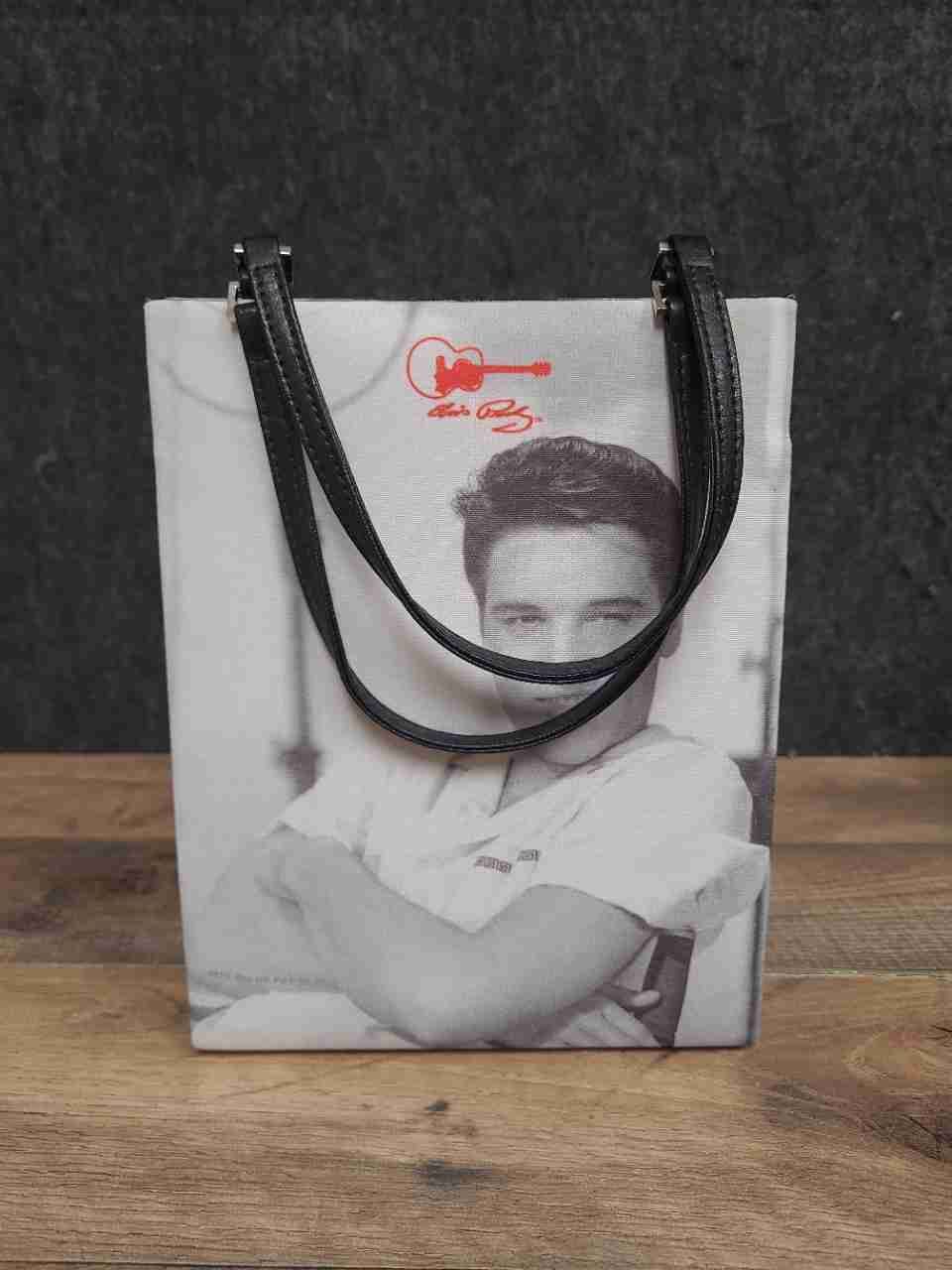 Elvis Presley Portrait Tote Bag Black White Red Guitar Logo Vintage Memorabilia