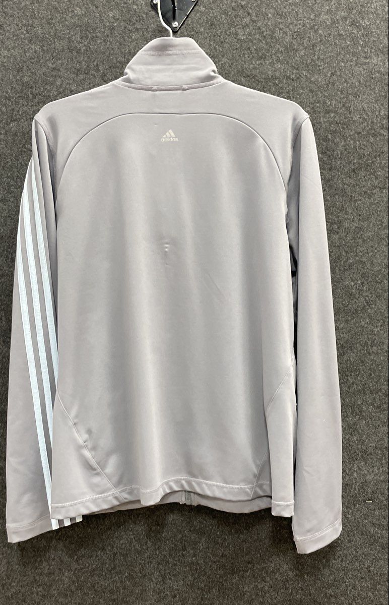 Adidas Women's Gray 3-Stripe Full Zip Performance Track Jacket Sz L