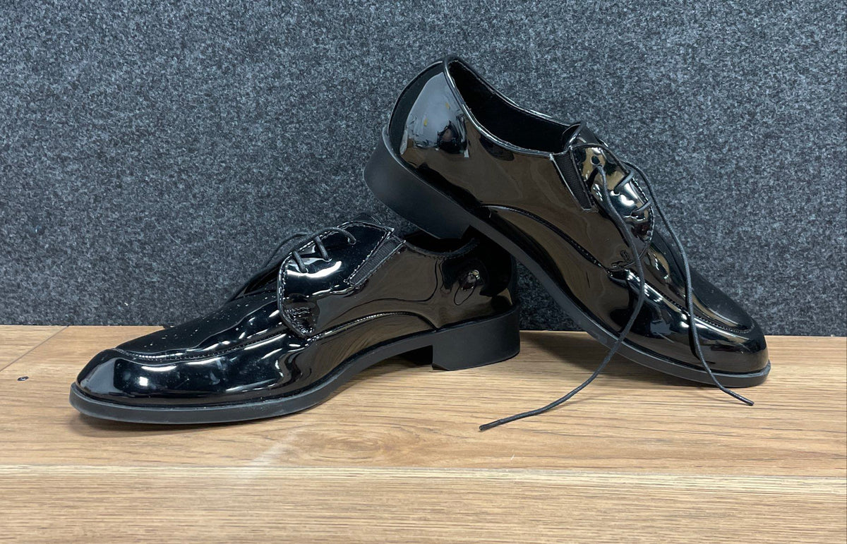 Pronto Uomo Black Patent Leather Mock Toe Derby Shoes Size 10.5 D