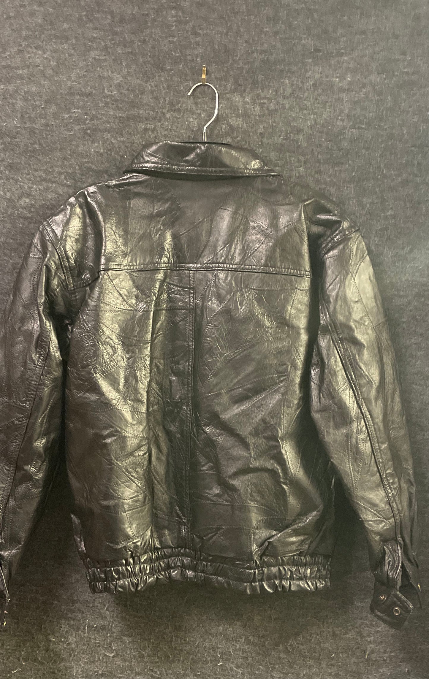 Vintage 90s Roberto Amee Women's Black Patchwork Leather Jacket Elastic Hem Sz M