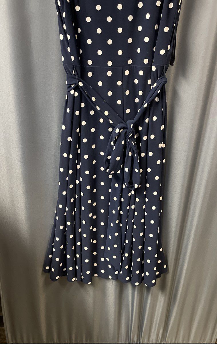 Lauren Ralph Lauren Women's Navy Blue White Polka Dot Sleeveless Dress Size 10