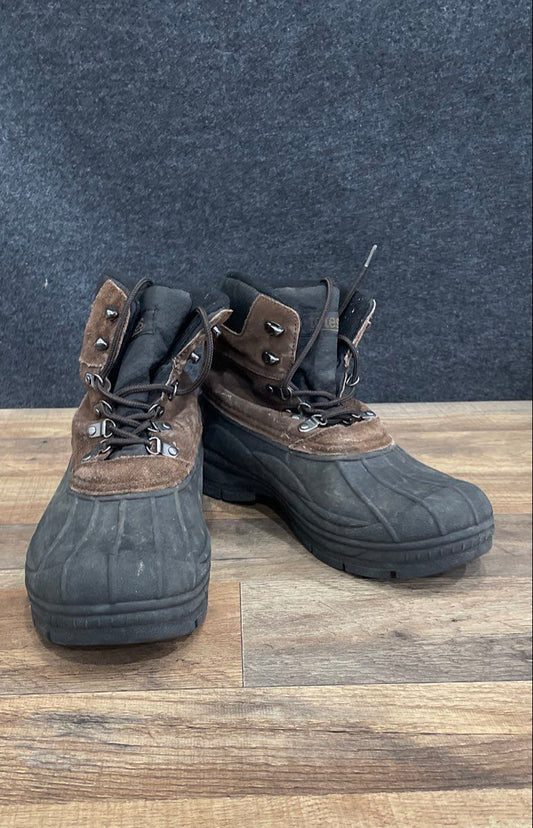 Totes Brown Black Suede Rubber Lace Up Duck Winter Snow Boots Size 9
