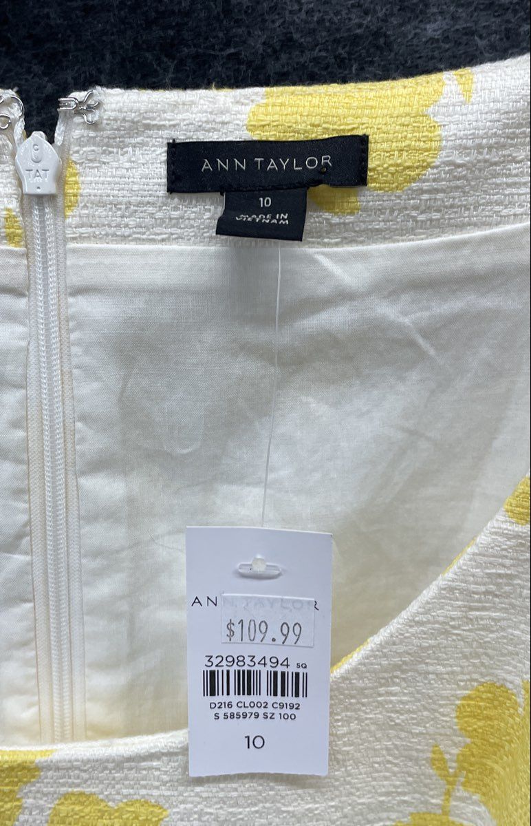 Ann Taylor Women's White Yellow Floral Belted Cap Sleeve Sheath Dress Sz 10 NWT