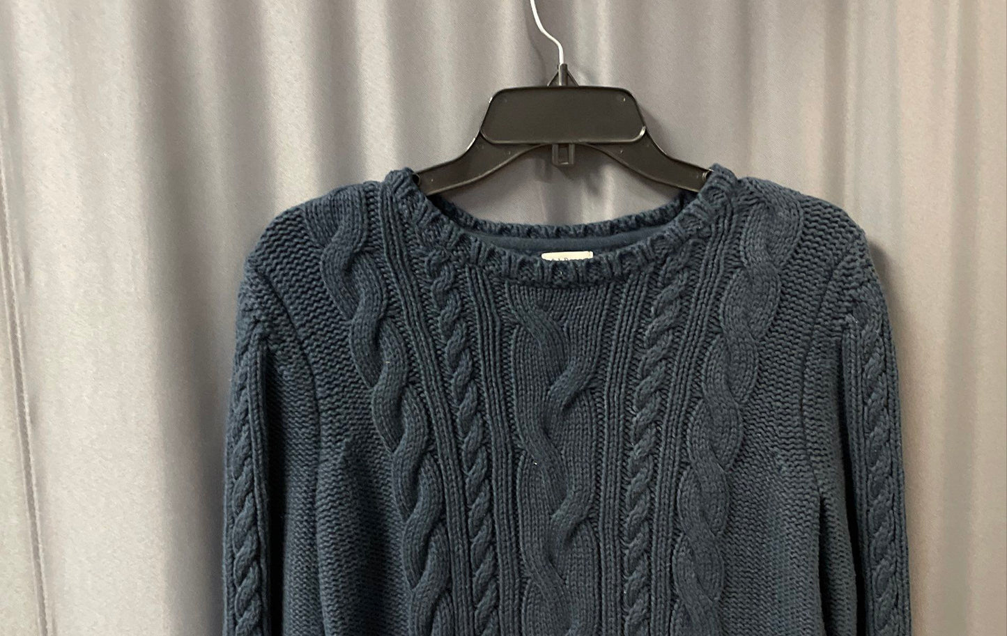LL Bean Women's Blue Cable Knit 100% Cotton Crewneck Heritage Sweater Sz M