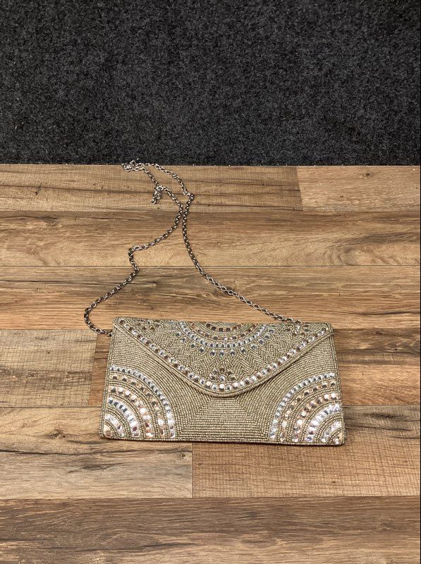 Nordstrom Gold Beaded Rhinestone Envelope Clutch Crossbody Bag Evening