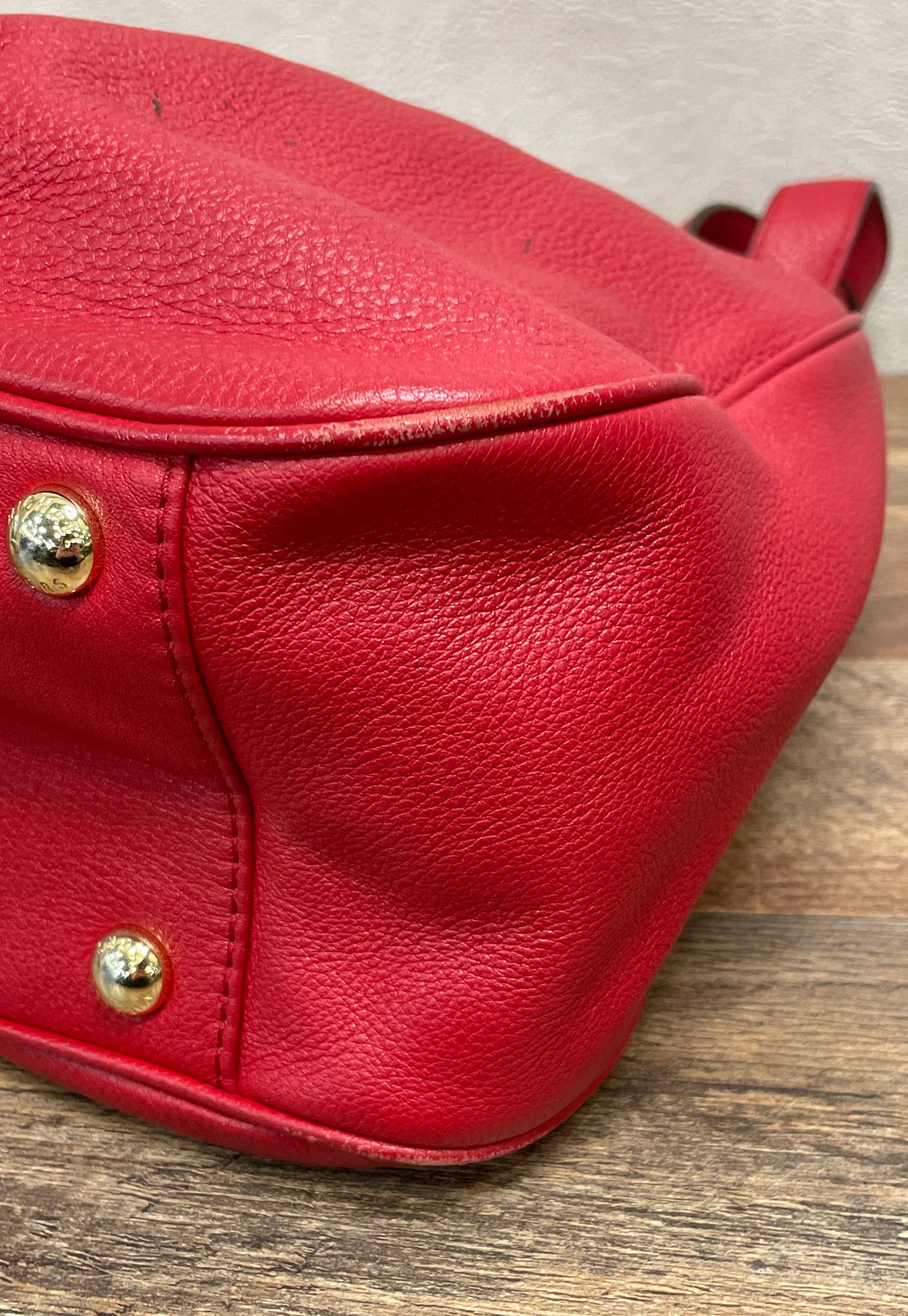 Michael Kors Red Pebbled Leather Fulton Shoulder Bag Gold Hardware