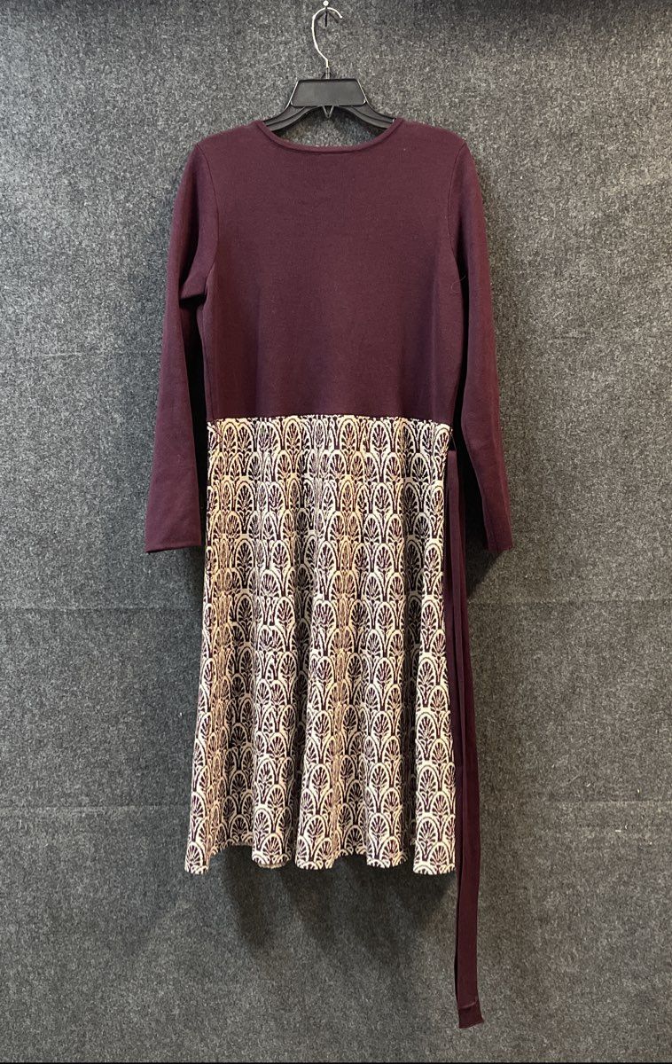 Maison Tara Women's Burgundy Patterned Long Sleeve Empire Waist Dress Sz XL