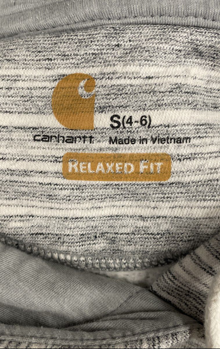 Carhartt Women's Relaxed Fit Gray Striped Graphic Sleeve Hoodie Sz S