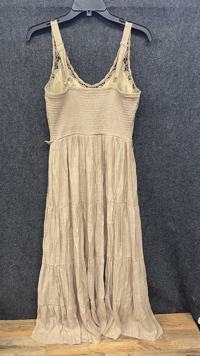 Kings Road Women's Tan Crochet Lace Bodice Tiered Maxi Dress Sz XL