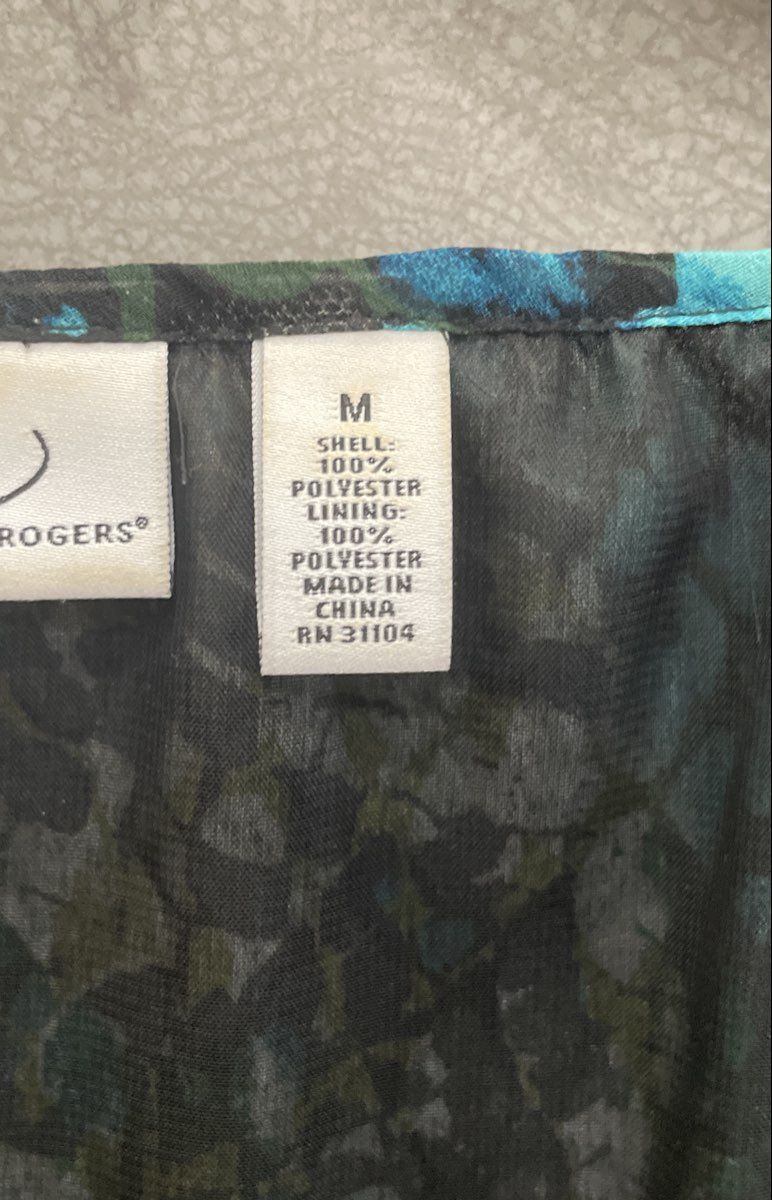 Kim Rogers Women's Blue Teal Tiered Snake Print 3/4 Sleeve Blouse Top Sz M