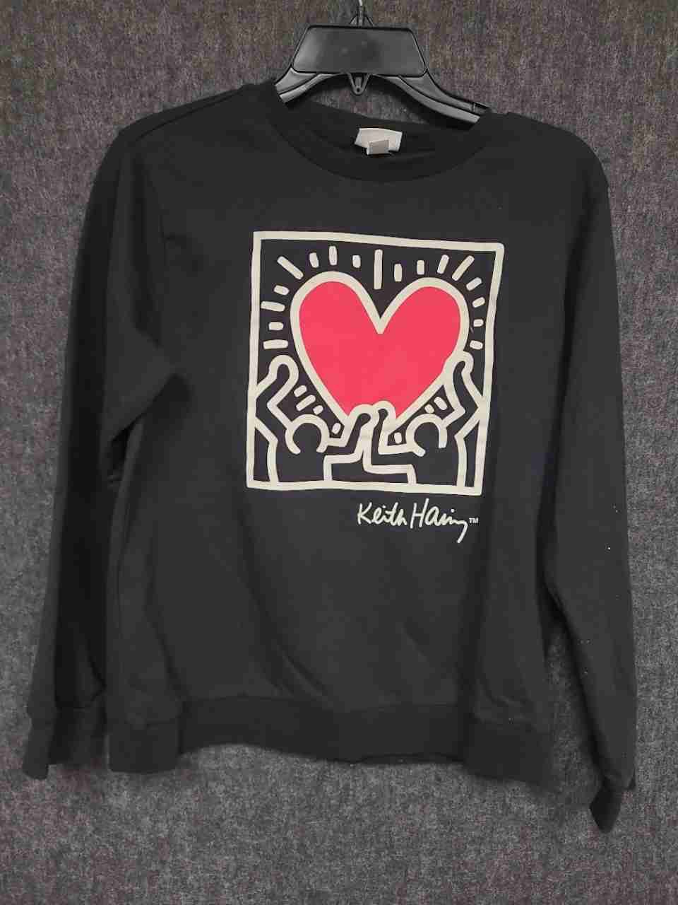Keith Haring Women's Black PJ Set Heart Pop Art Mismatched Sz S Top XL Bottom