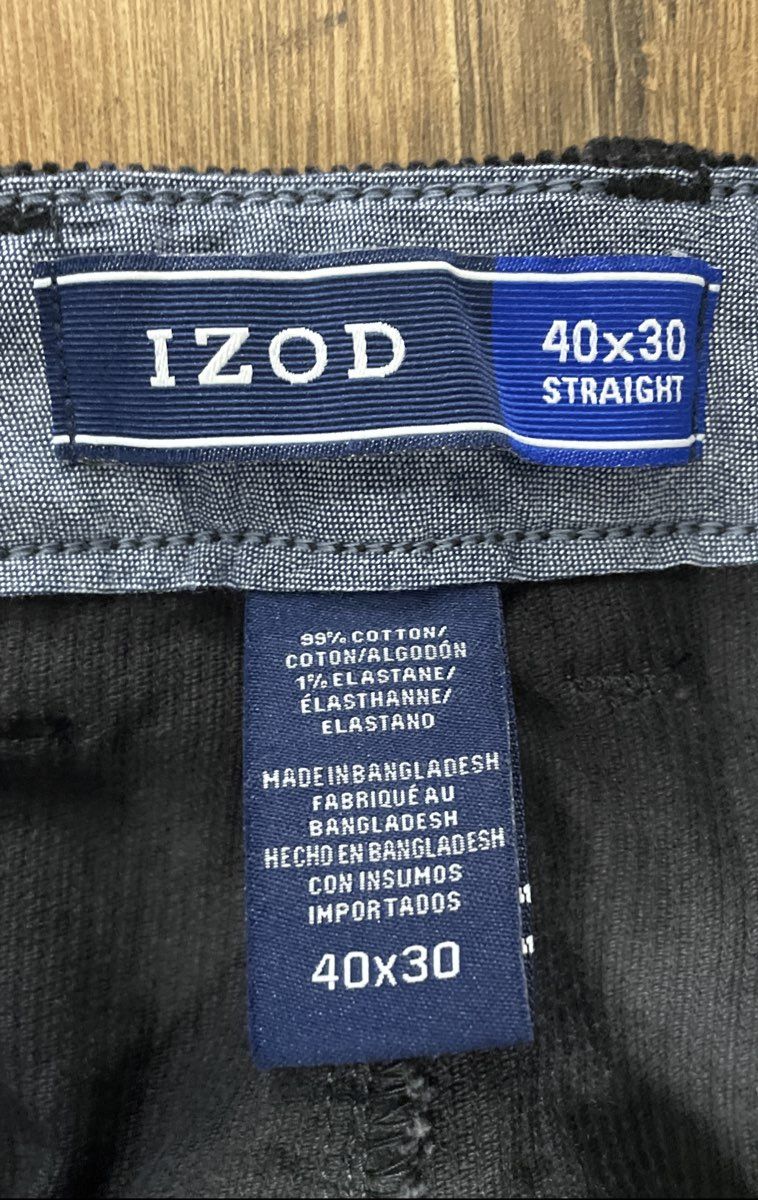 Izod Men's Tailgate Stretch Corduroy Pants Black Straight Fit 40x30 NWT