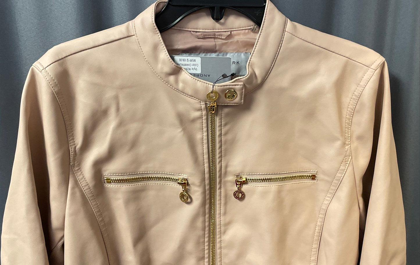 Marc New York Andrew Marc Women's Champagne Faux Leather Moto Jacket NWT Sz L