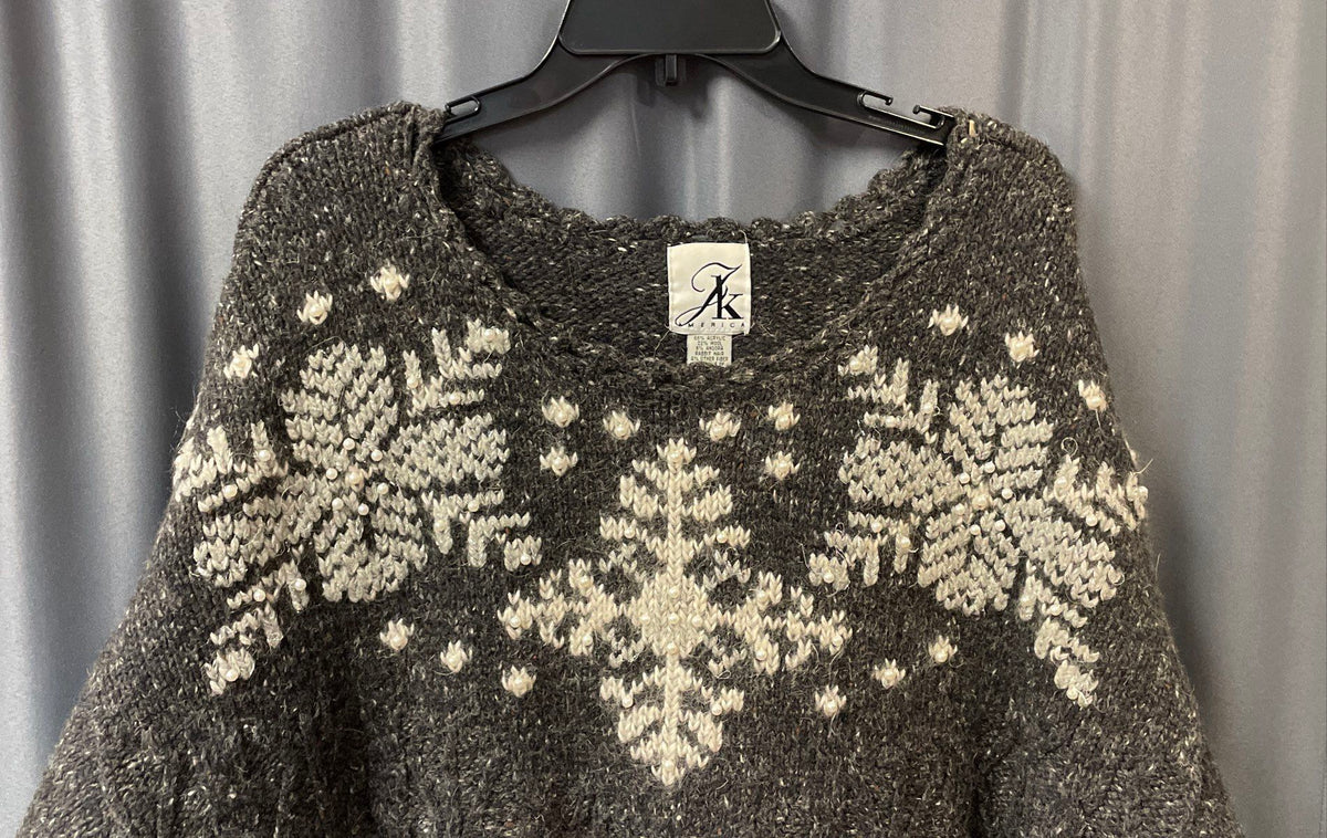 Vintage JK America Women's Gray Wool Angora Snowflake Beaded Sweater Sz 22/24