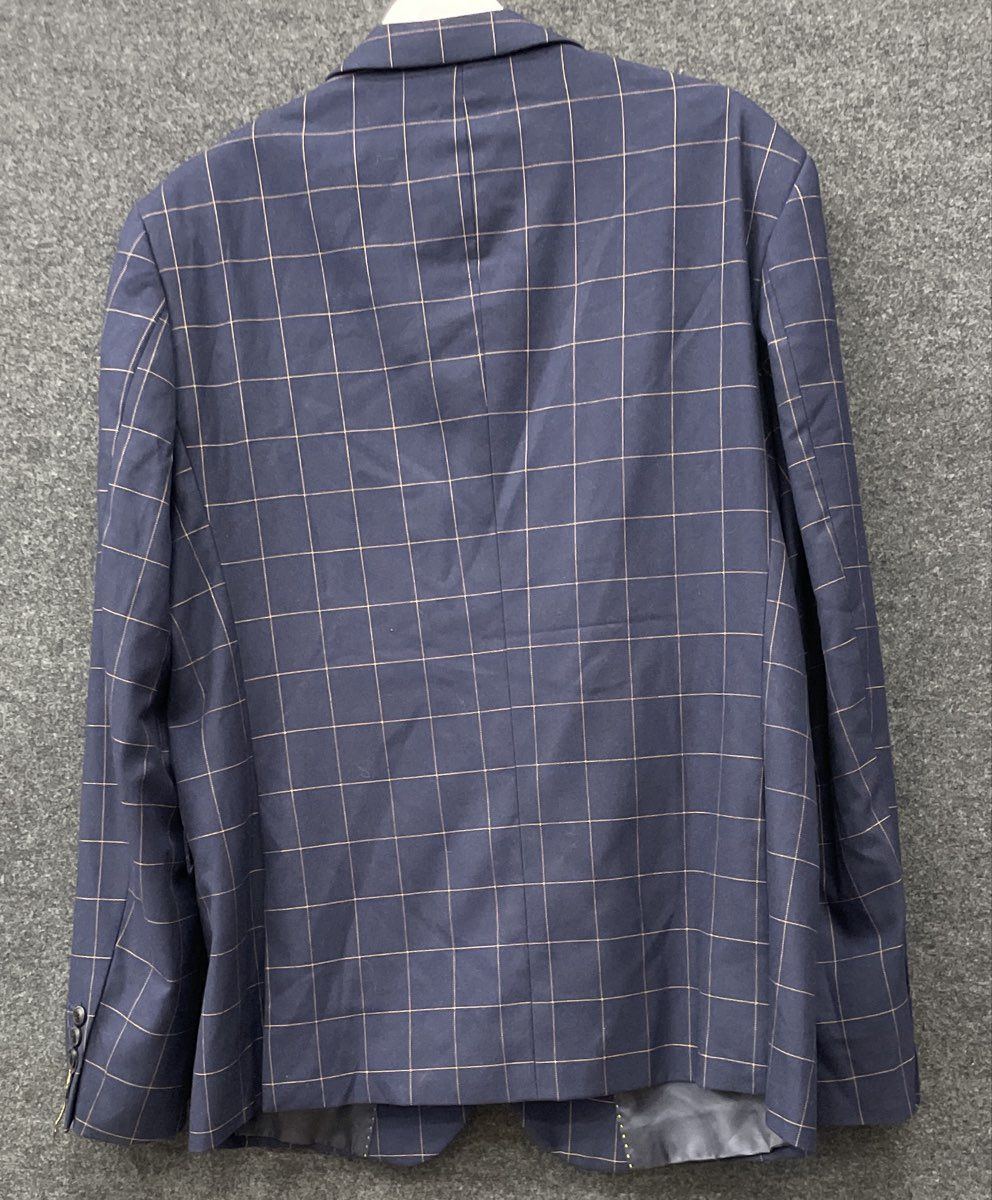 Vinstilo Men's Navy Blue Grid Windowpane Suit Jacket Blazer Sz 40 NWT VS9268-1