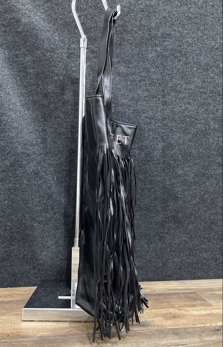 Victoria's Secret Black Leather Fringe Metallic Logo Tote Bag Large