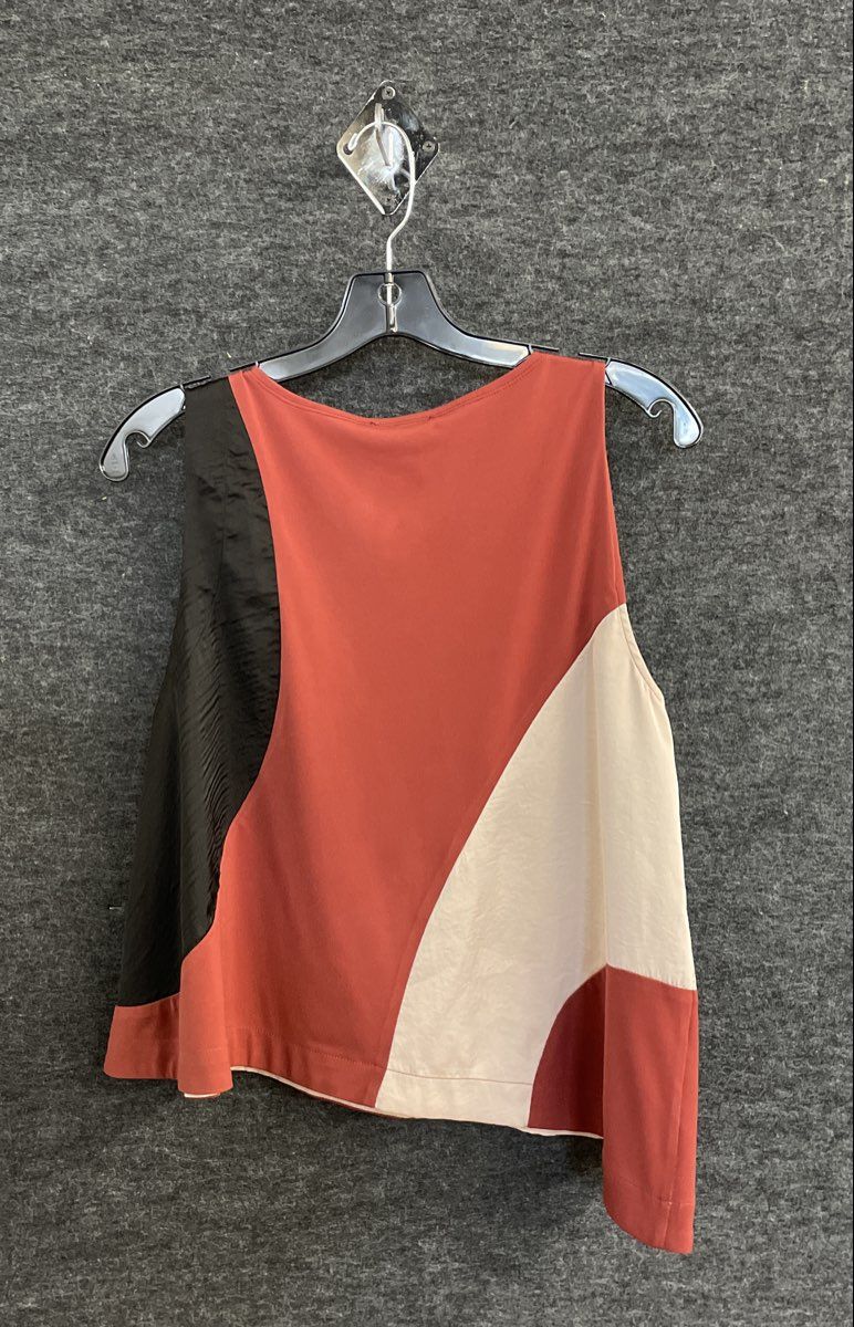 Kenneth Cole Women's Colorblock Sleeveless Top Blouse Rust Beige Black Sz S