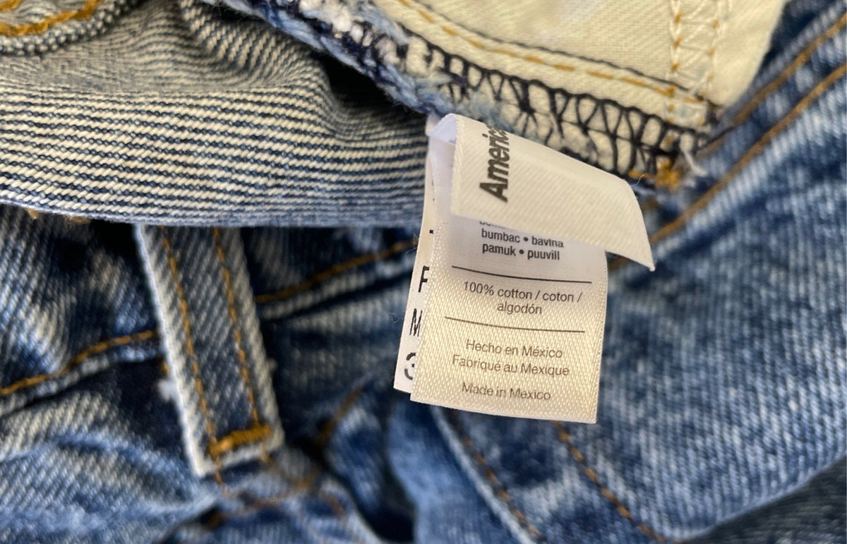 American Apparel Women's Acid Wash High-Waist Jeans Blue Cotton Denim Sz 32