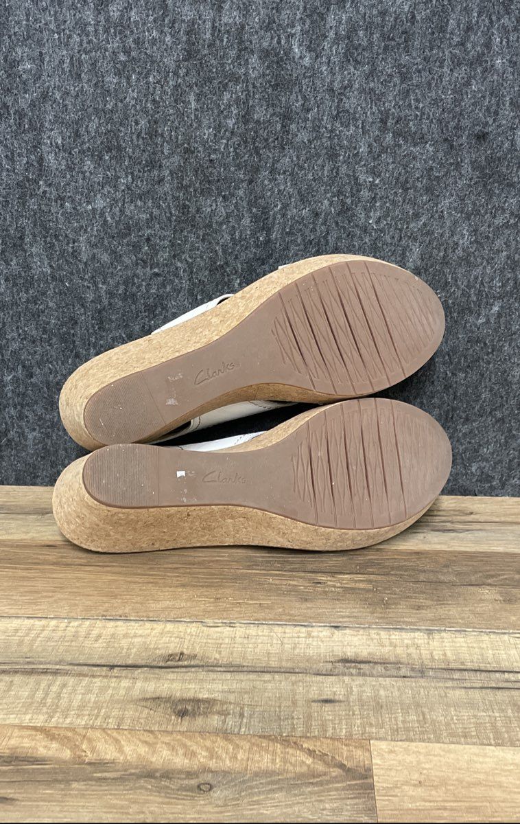 Clarks Aisley Tulip White Leather Cork Wedge Platform Sandals Women's Size 11