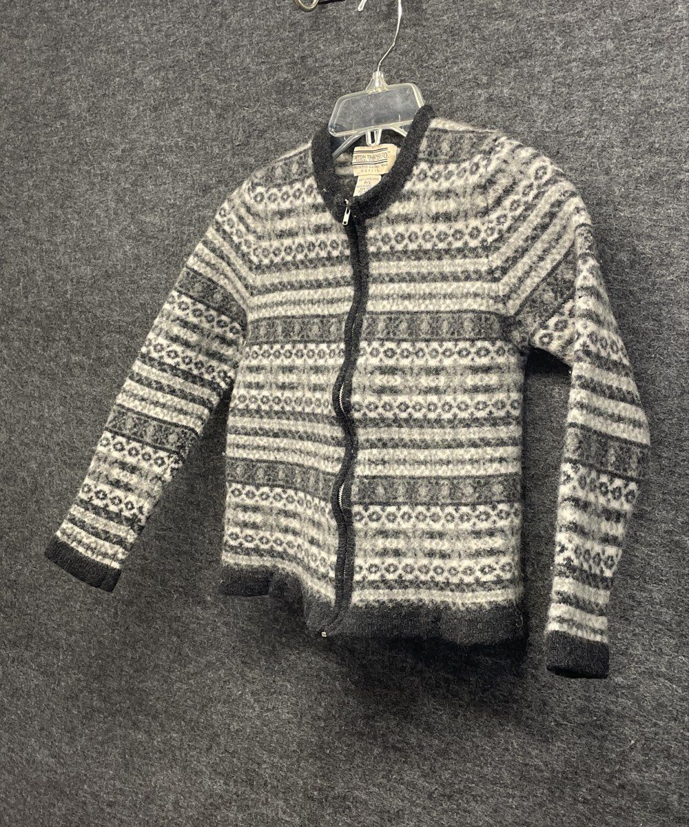 Vintage 90s Newton Trading Co Women's Gray Fair Isle Lambswool Zip Cardigan P/L