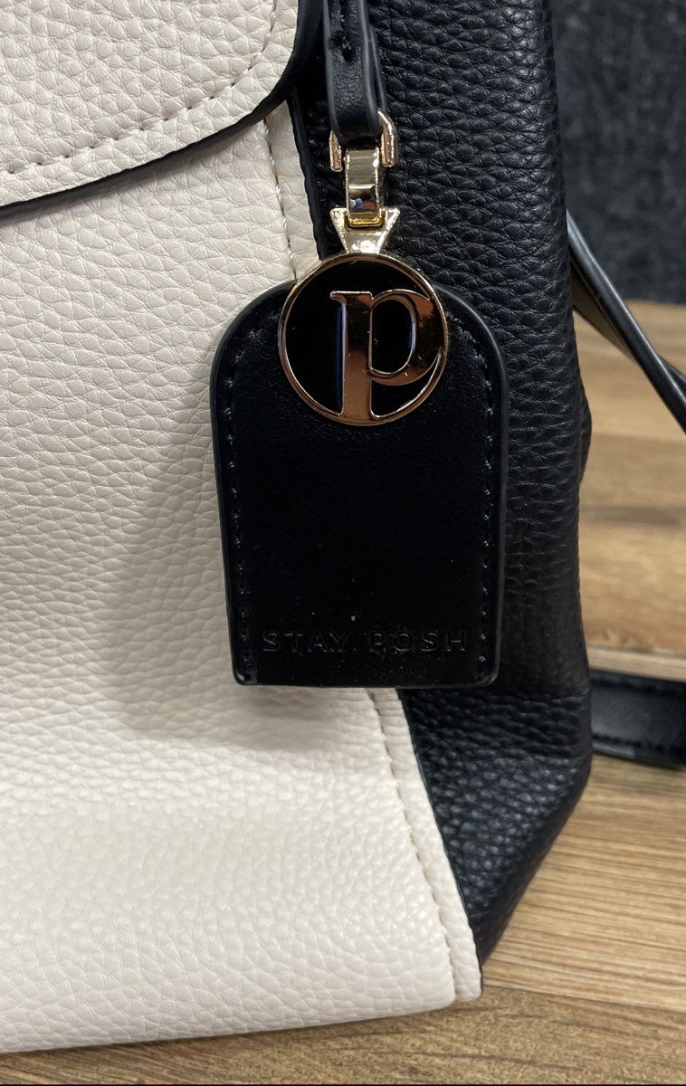 Perfectly Posh Black Cream Pebbled Convertible Backpack Handbag Gold Hardware