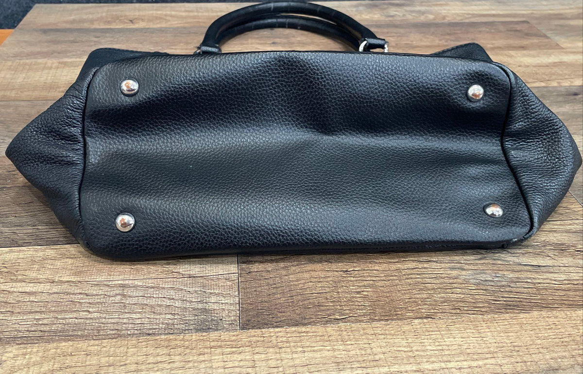 Tignanello Black Pebbled Leather Tote Bag Large Silver Hardware