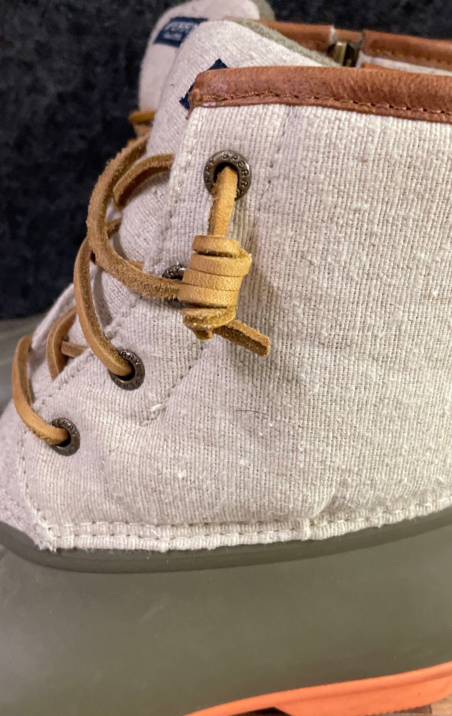 Sperry Saltwater Olive Canvas Orange Waterproof Duck Boots Women's Size 9
