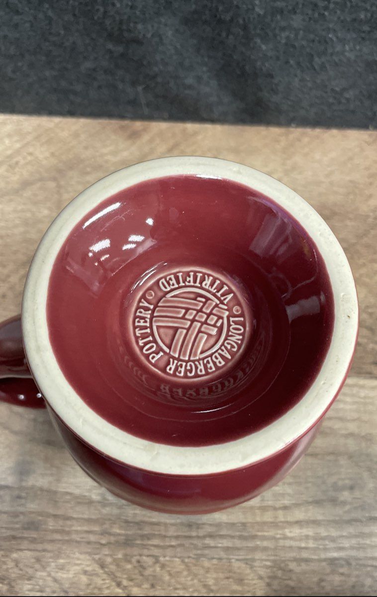 Longaberger Pottery Burgundy Red Basketweave Pedestal Mug Vitrified Stoneware