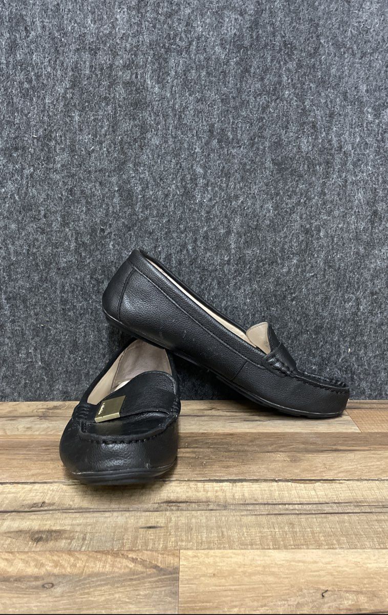 Calvin Klein Lisette Black Pebbled Leather Slip On Loafers Women's Size 9