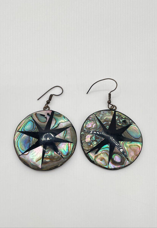 Alpaca Silver Abalone & Black Resin Star Earrings Mexico 14.8g *NPM/Damaged*