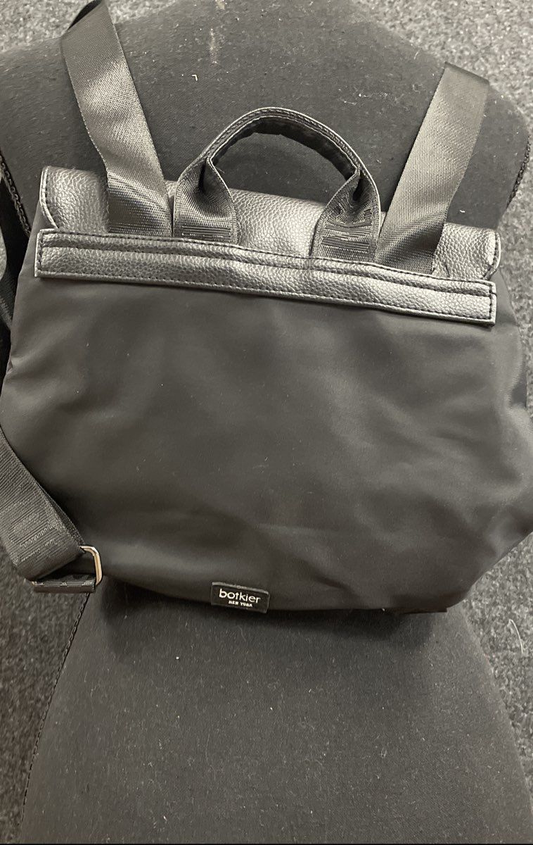 Botkier Women's Black Nylon Pebbled Leather Trim Logo Strap Backpack
