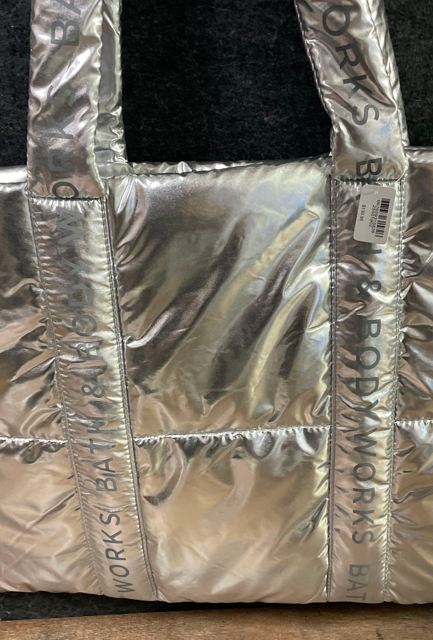 Bath & Body Works Silver Metallic Quilted Puffer Tote Handbag NWT