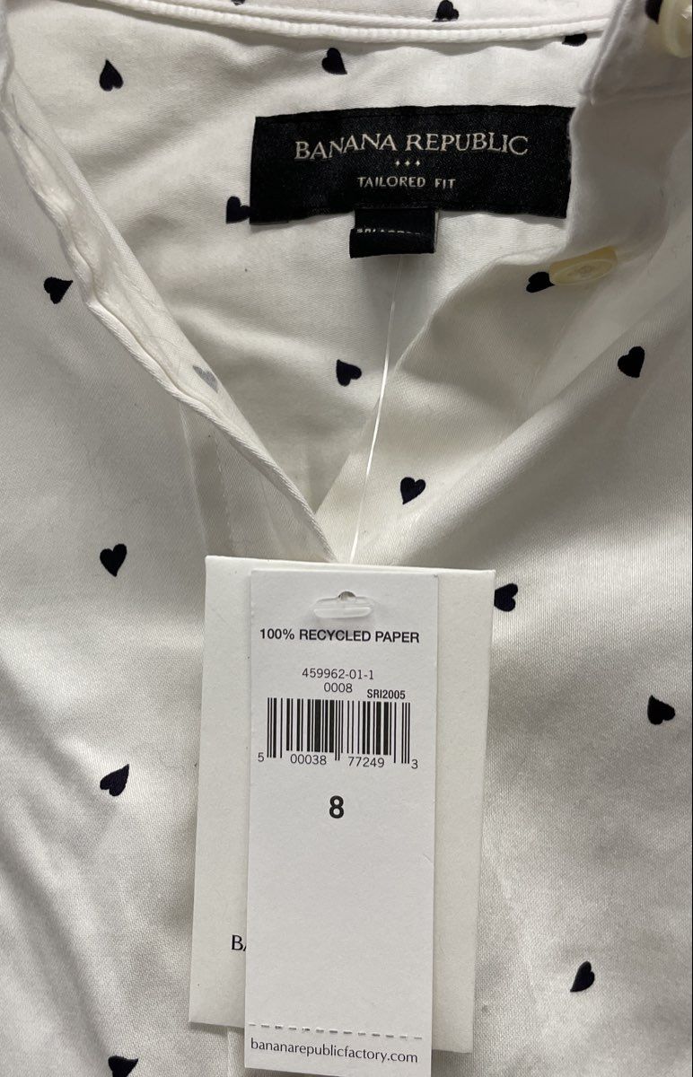 Banana Republic Factory Women's White Heart Print Sleeveless Blouse Sz 8 NWT