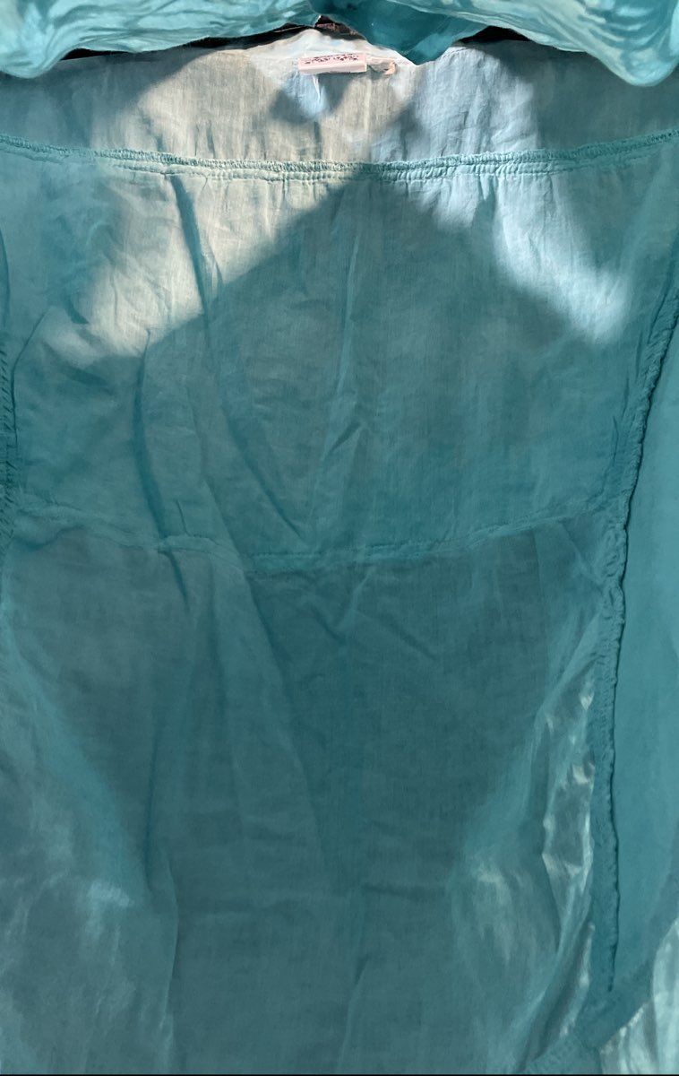 Parsley & Sage Women's Teal Aqua Embroidered Cotton Button Up Shirt Blouse Sz L