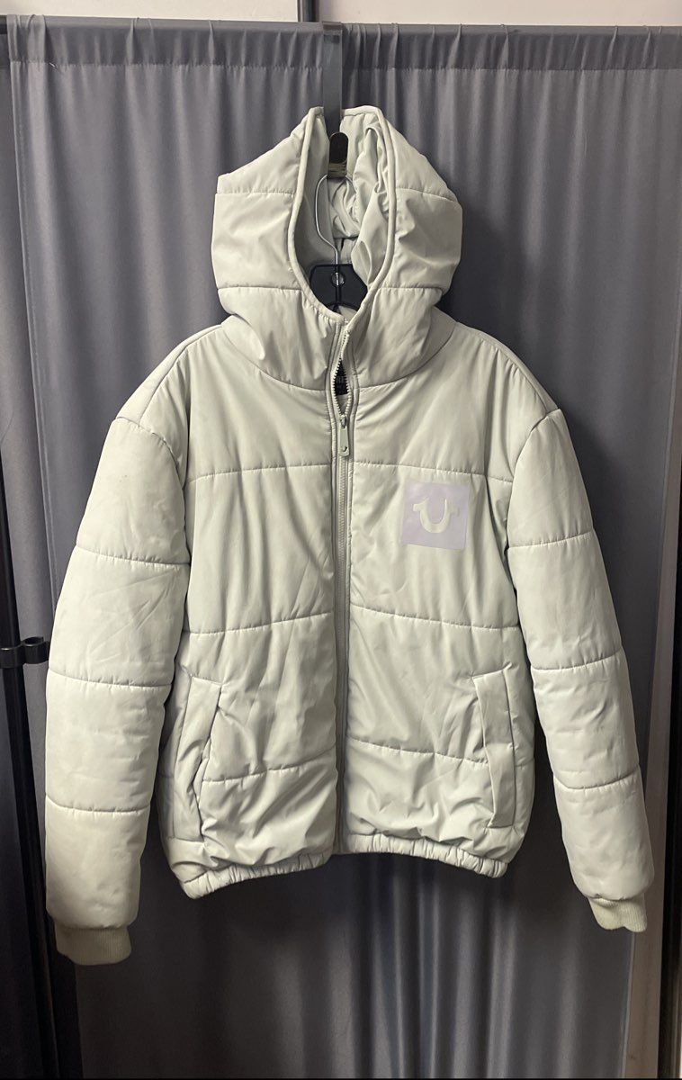 True Religion Sea Foam Green Hooded Puffer Parka Jacket Size M