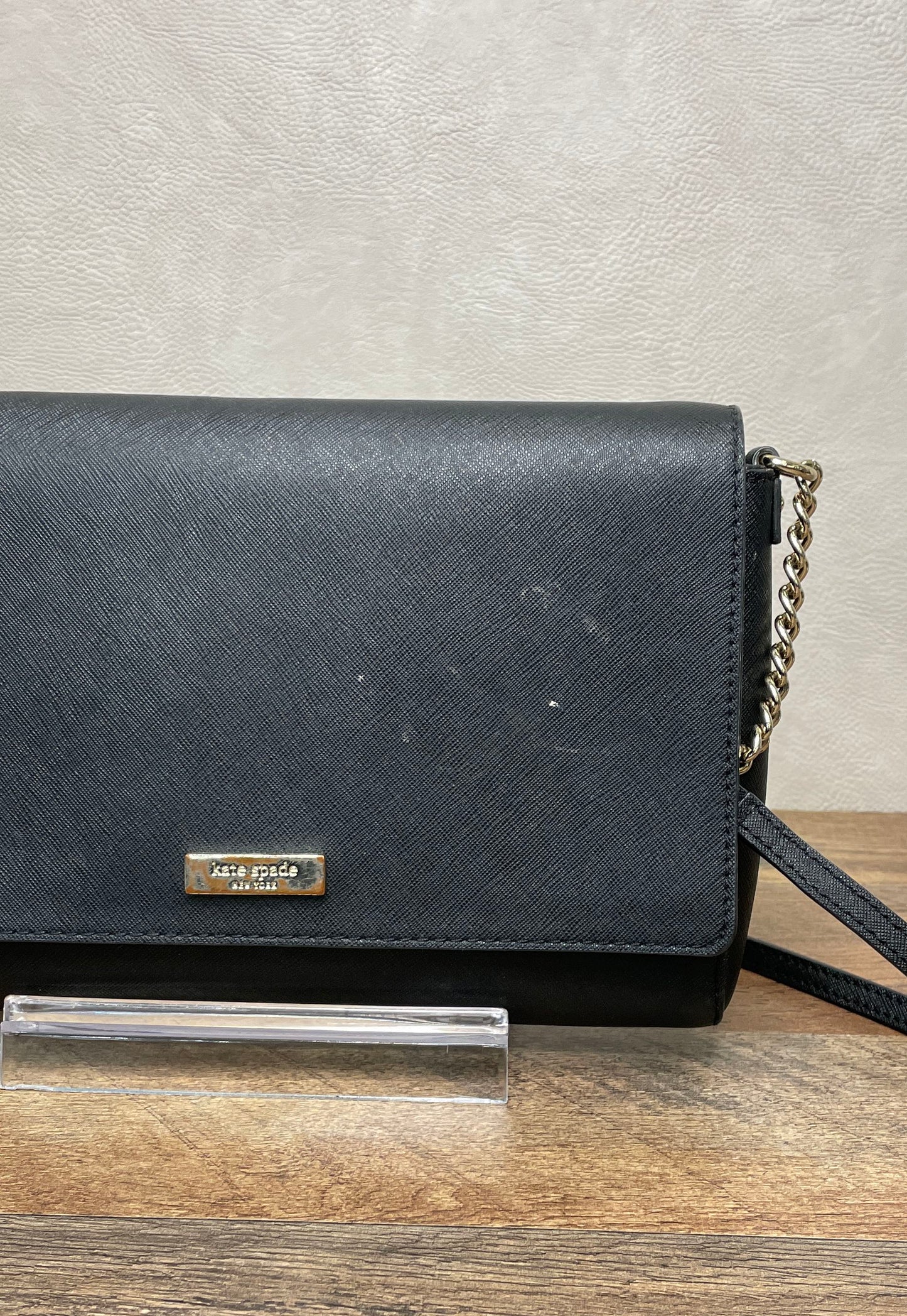 Kate Spade Black Saffiano Leather Laurel Way Greer Crossbody Bag Gold Hardware