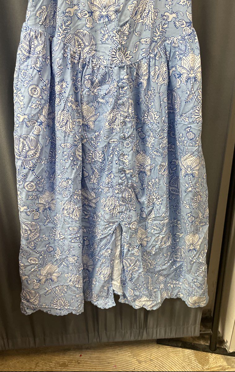 Roller Rabbit Women's Blue White Floral Pattern Button Down Strappy Dress Sz M
