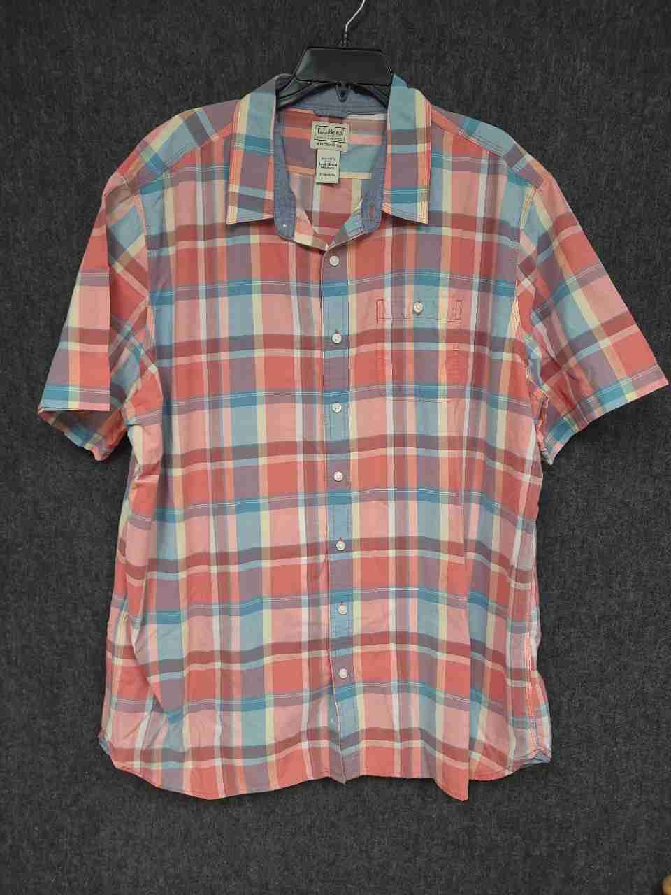 L.L.Bean Men's Pink Blue Plaid Short Sleeve Slightly Fitted Shirt Sz XXL-Tall