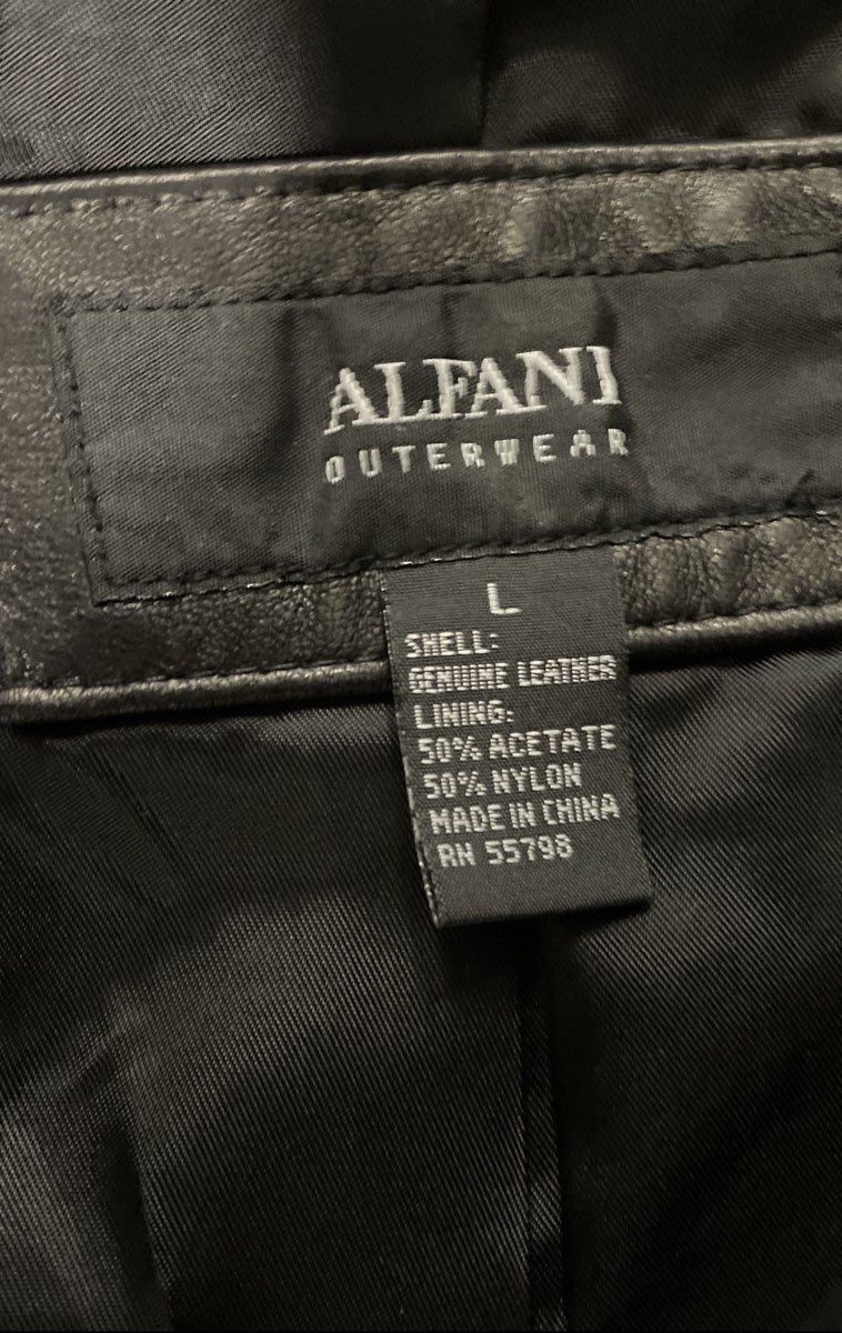 Alfani Women's Black Genuine Leather Full Zip Jacket Zipper Cuffs Sz L