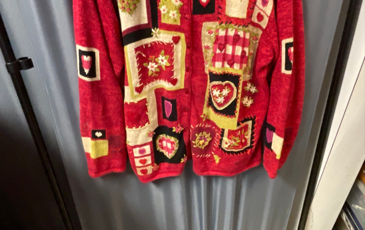 Vintage Y2K Heirloom Collectibles Women's Red Valentine Cardigan Hearts Sz 2X