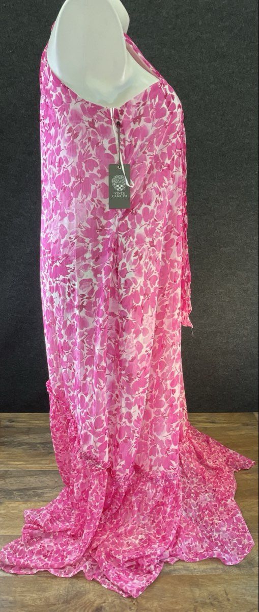 Vince Camuto Women's Hot Pink Floral High Neck Halter Maxi Dress NWT Sz L